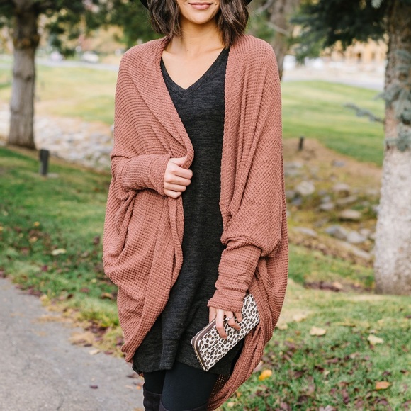 Dash of Pink Sweaters - LAST 2❗️Waffle Knit Slouchy Cardi In Rust